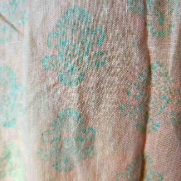 J. Jill Teal Linen Patterned Button Down Beach Coastal Pleated Shirt Medium - Picture 8 of 8